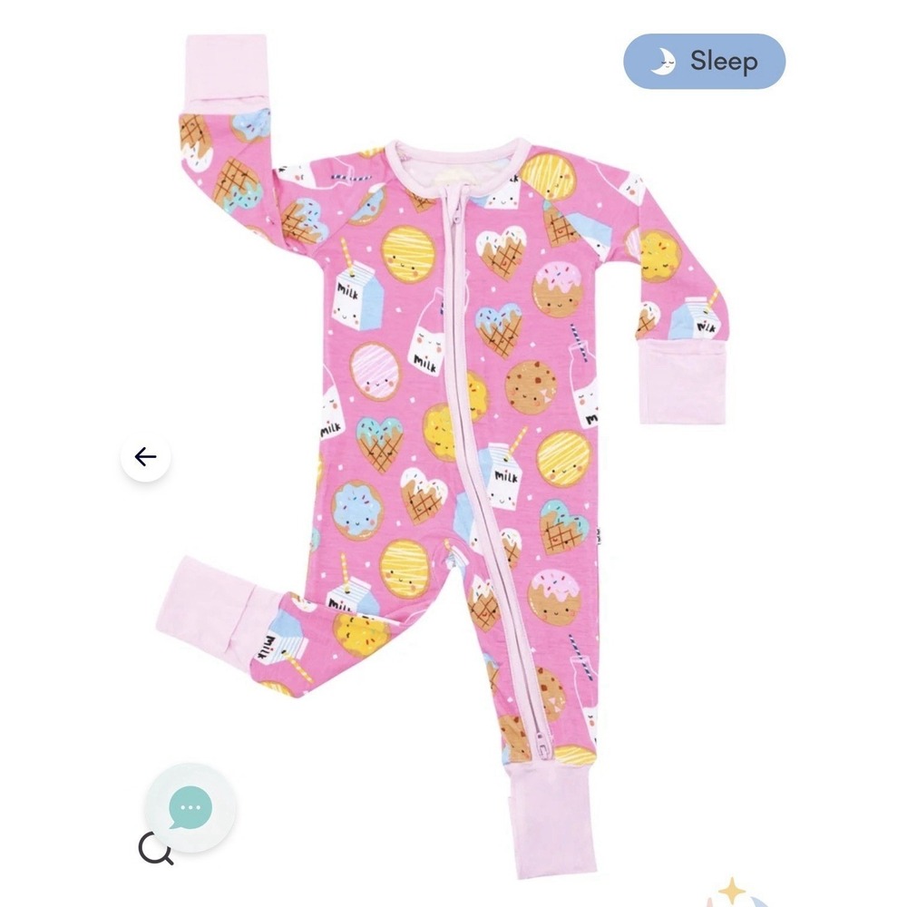Little Sleepies Bamboo Pink Milk and Cookies Zippy One Piece sleeper 3-6m